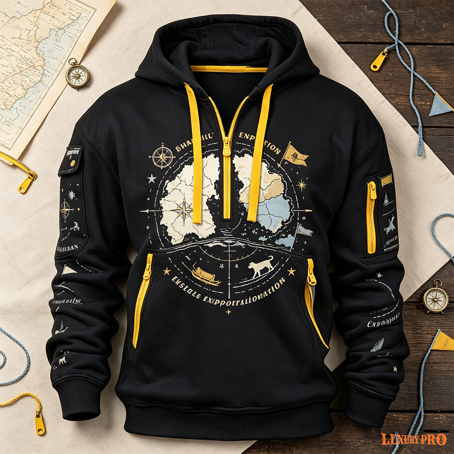 AOP MEG 3D Half Zip Hoodie with Yellow Ribbon Detail