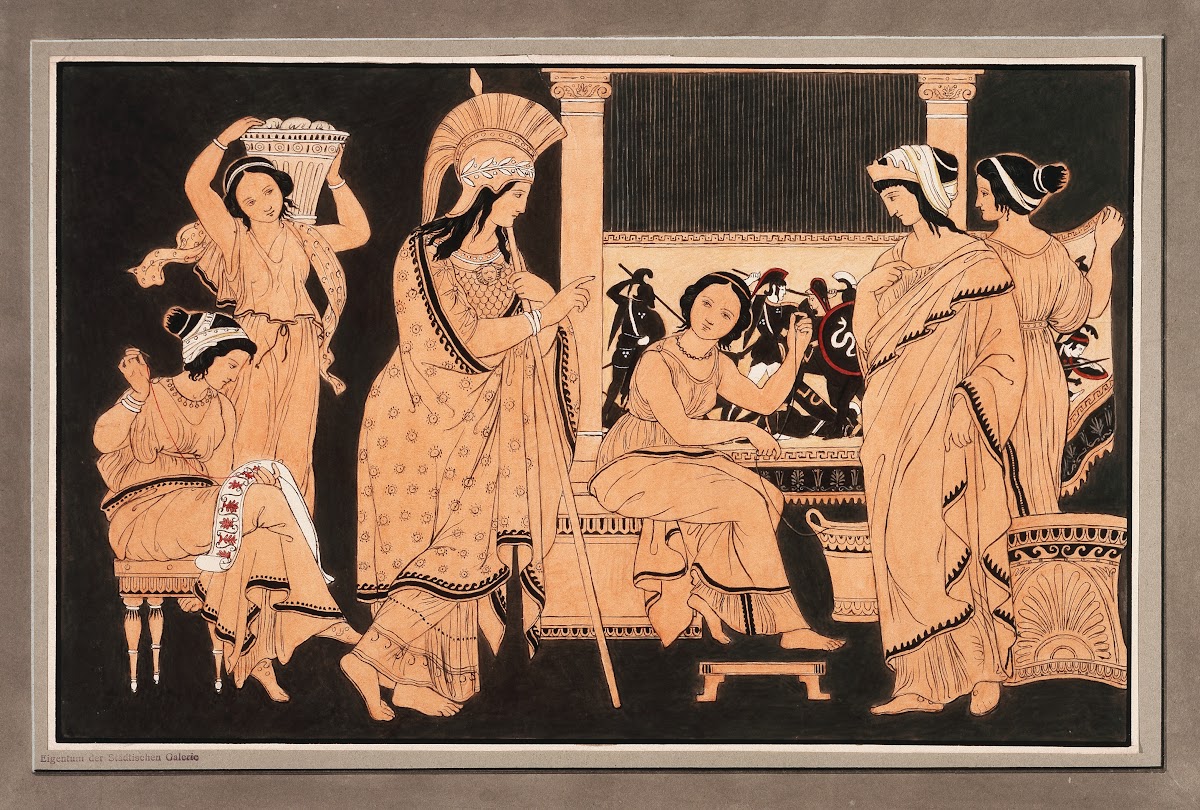 Athena bei der mit Webereien beschäftigten Penelope ca 1832