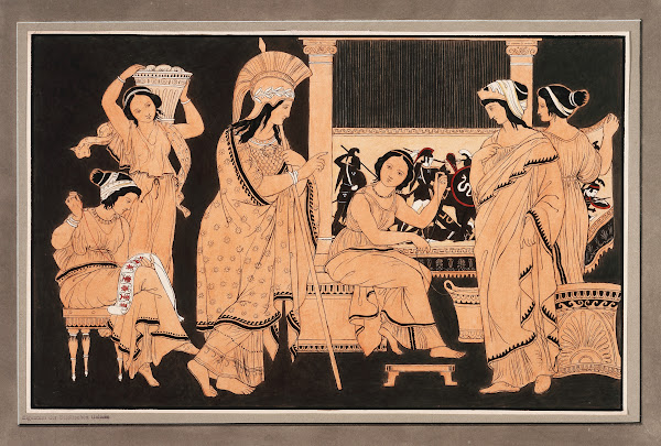 Athena bei der mit Webereien beschäftigten Penelope ca 1832