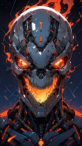 Fiery Robotic Skull Portrait Sci Fi Mecha Cyborg Art