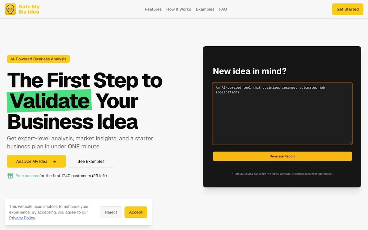 Captura de RateMyBizIdea