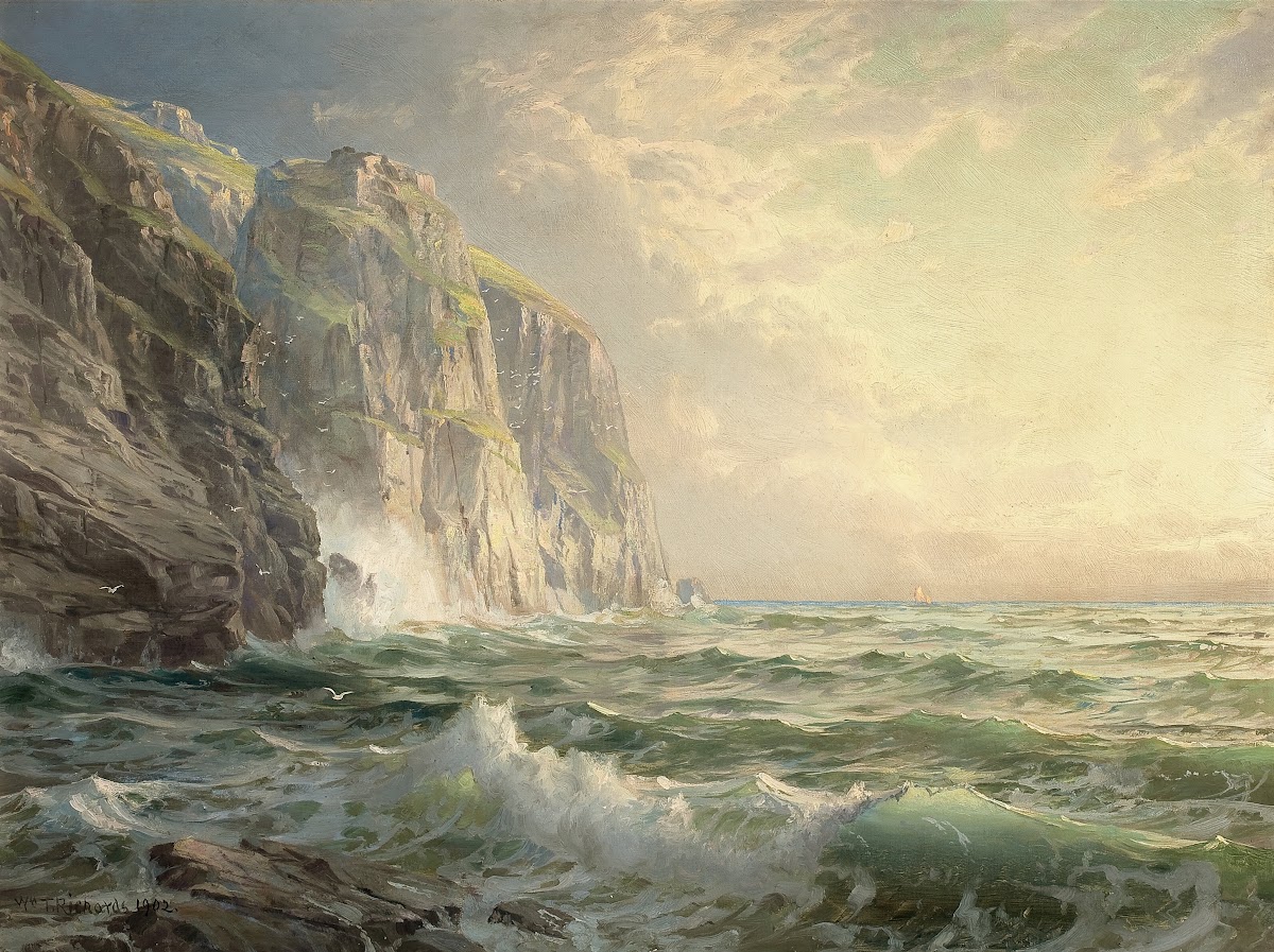 Rocky Cliff with Stormy Sea Cornwall 1902