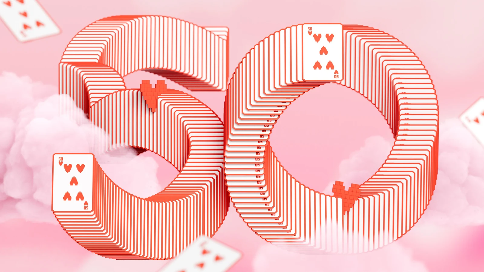 Pixel Playing Cards Number Fifty - 3D Digital Art 4K Wallpaper (3840x2160)