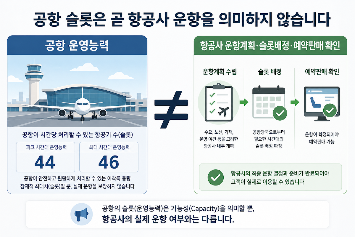 공항 슬롯 확대와 항공사 실제 증편 차이