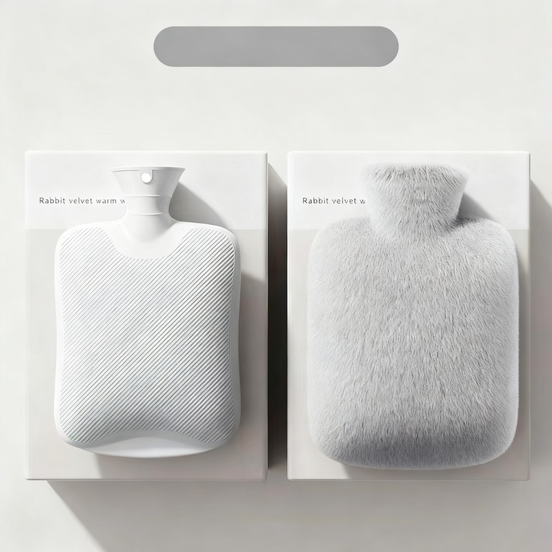 Hot water bottle with plush cover, 1000–2000 ml