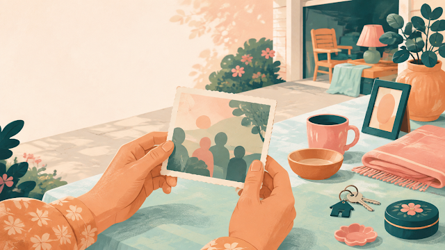 Editorial illustration for A yard-sale photo reconnects a man with his late mother’s belongings