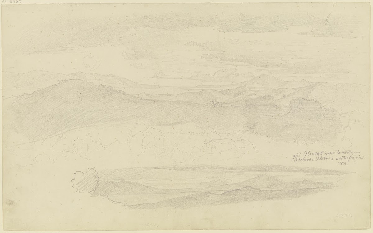 Weiter Blick auf die Albaner Berge und Veletri 1831
