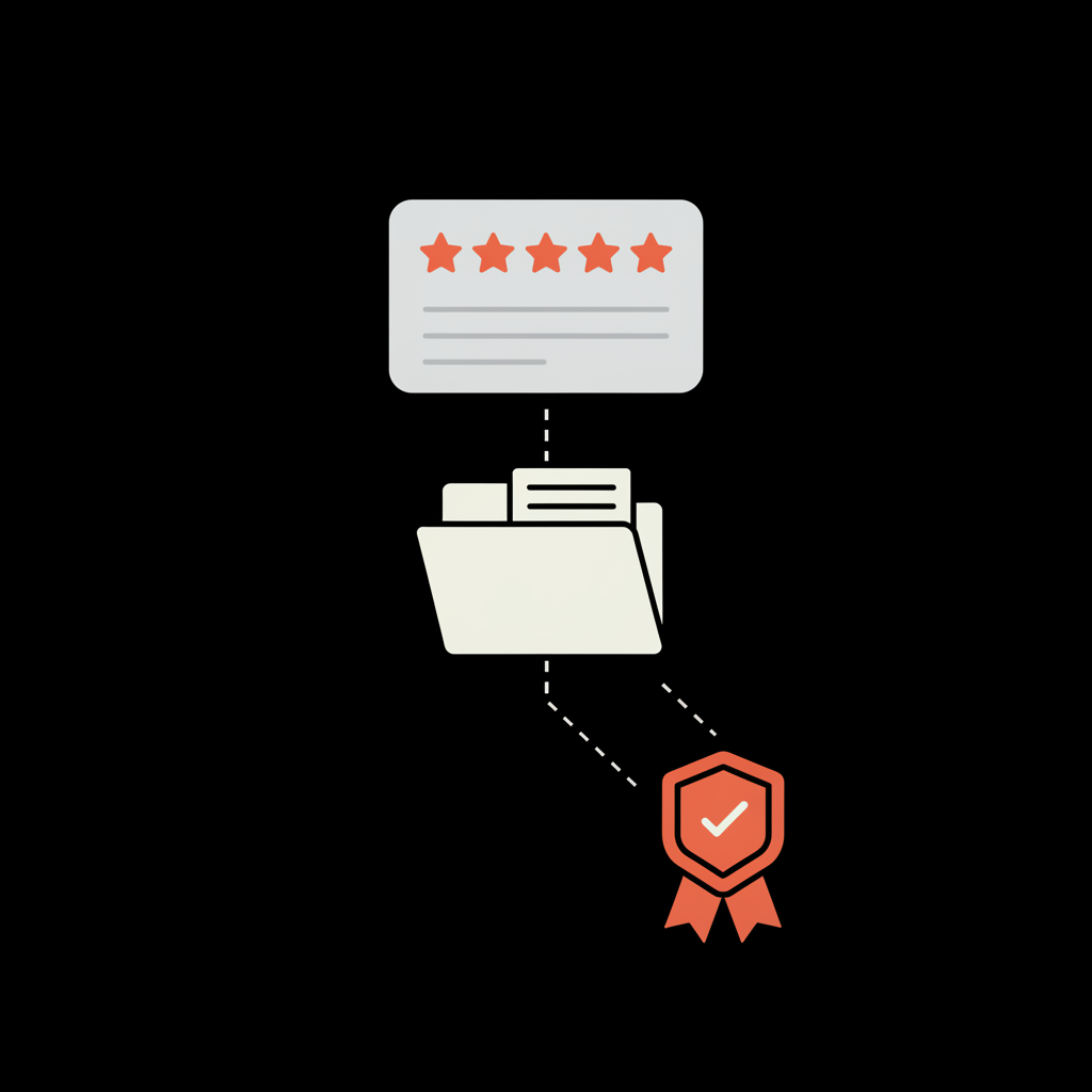 Minimal 2D vector infographic showing a Google review card, evidence folder and professional badge illustrating the cost to remove a Google review
