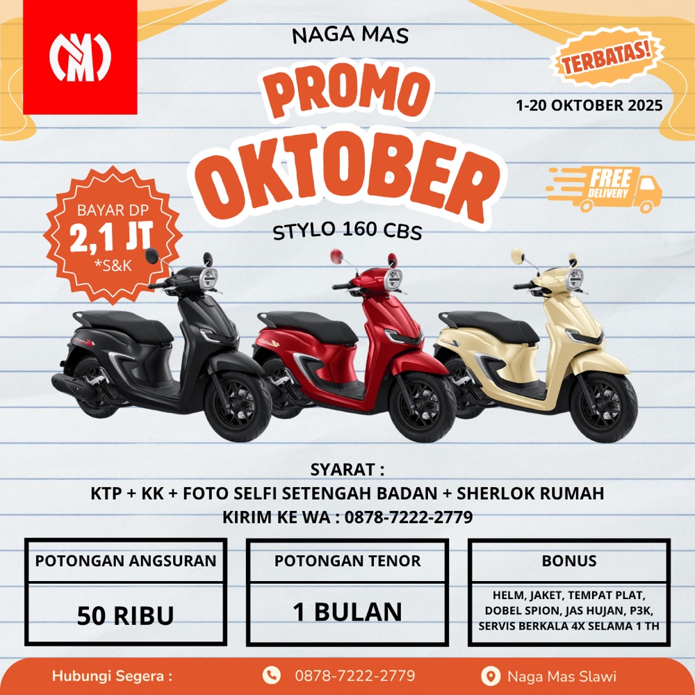 BROSUR PROMO MOTOR HONDA STYLO 160 BULAN OKTOBER 2025 AREA SLAWI TEGAL BREBES BUMIAYU