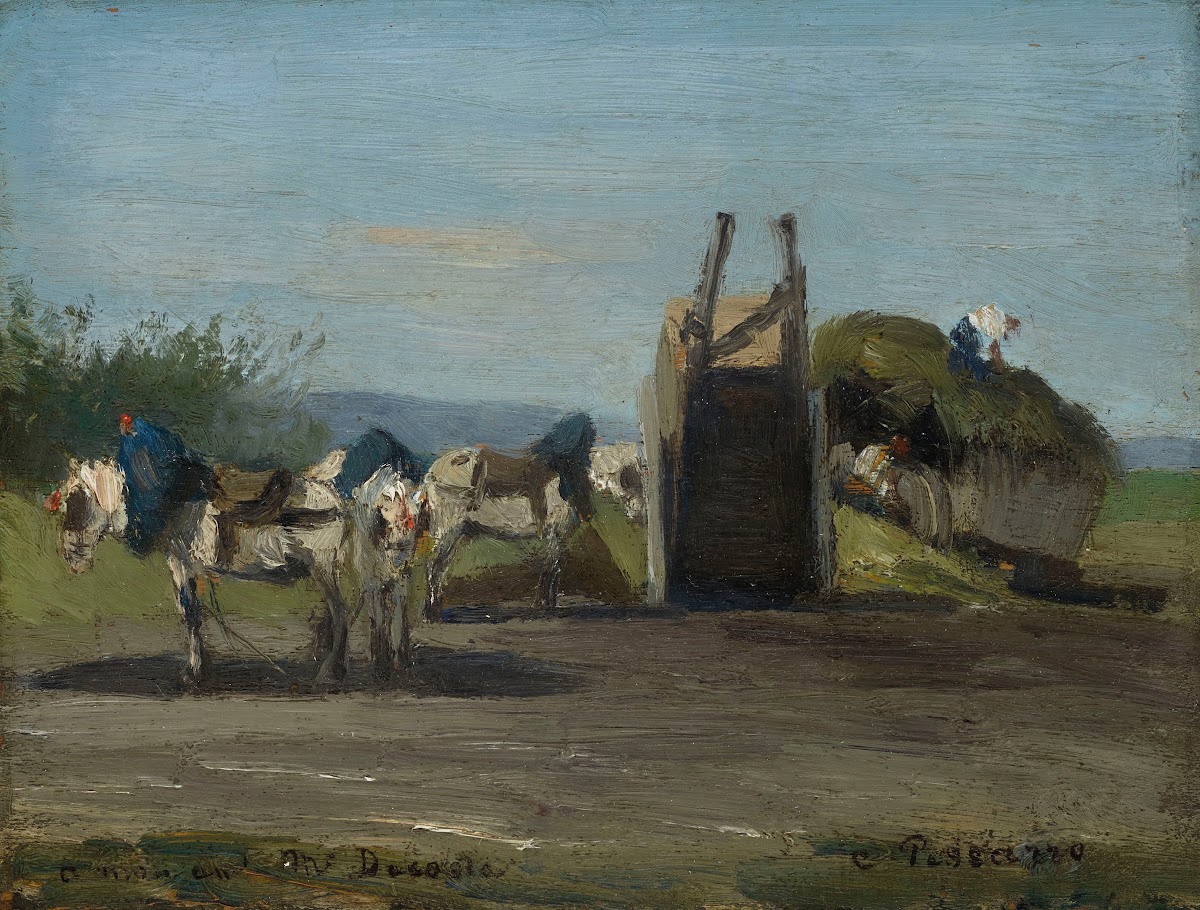 Chevaux blancs et charrettes 1862