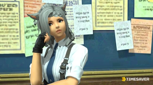 A Final Fantasy XIV crafter standing in front of the market board, the core of any gil-making strategy