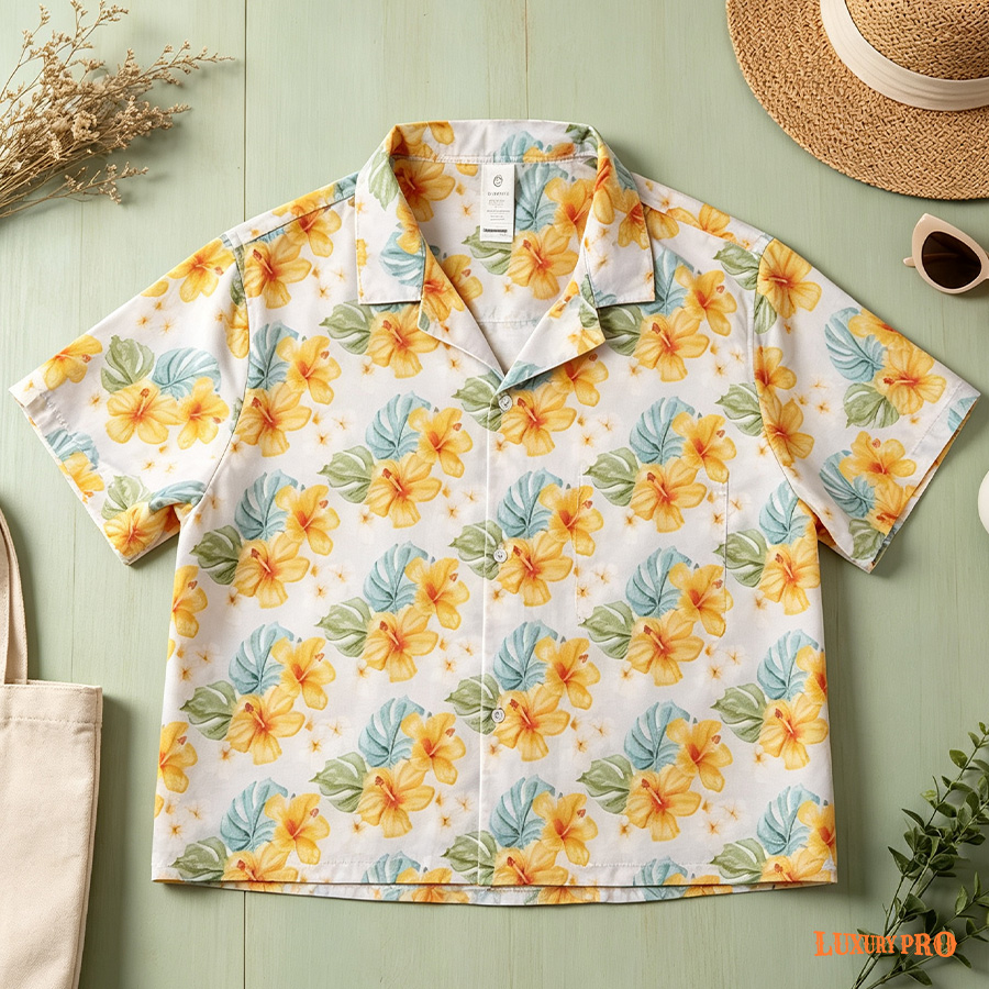AOP MEG Cropped Brazilian Collar Shirt With Pockets