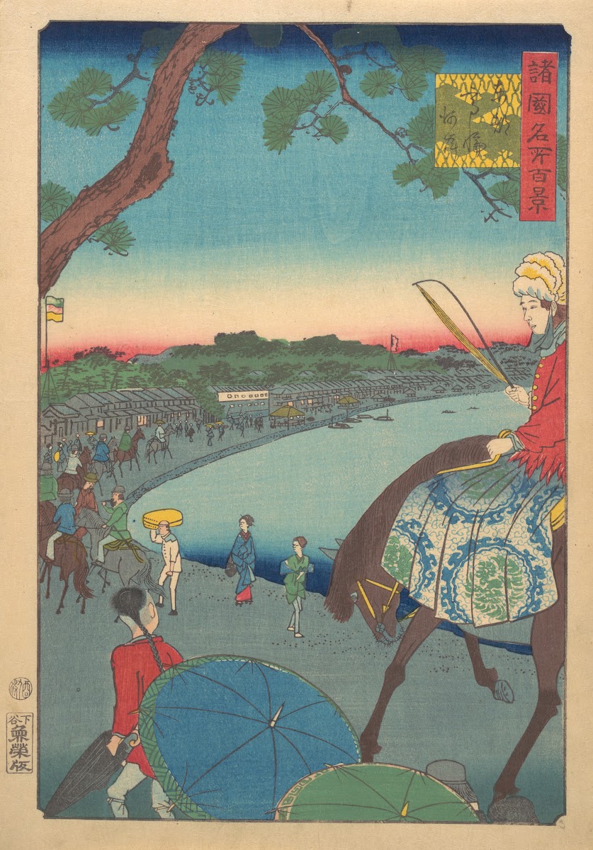 Foreigners Riding Along the Coast at Takanawa in the Eastern Capital 1861