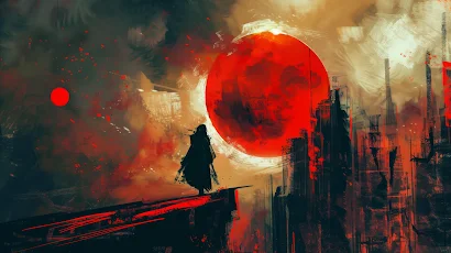 Ai Art, Illustration, Painting, Red, Sun 5K Wallpaper Background