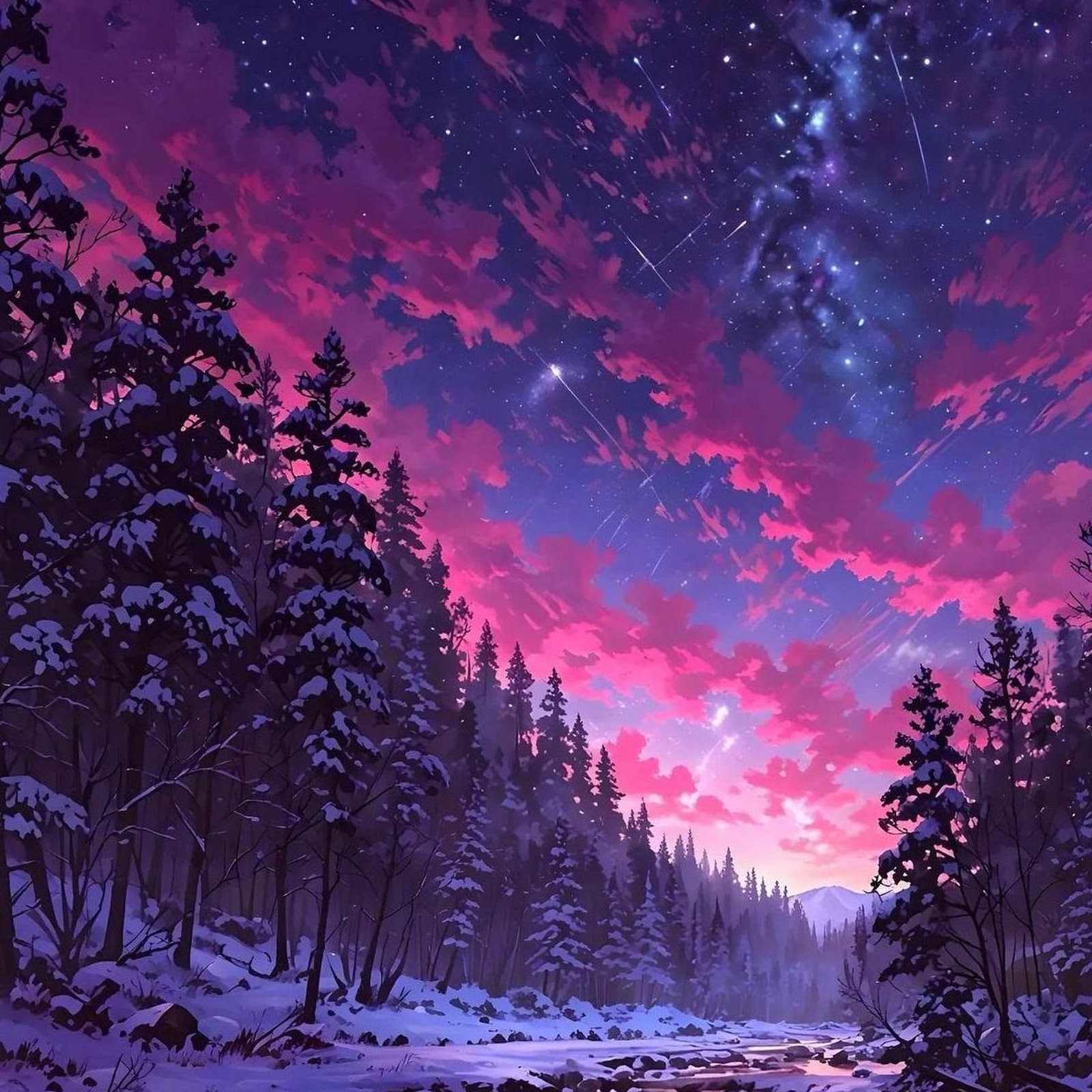 Download Starry Night Over Winter River Full HD iPhone