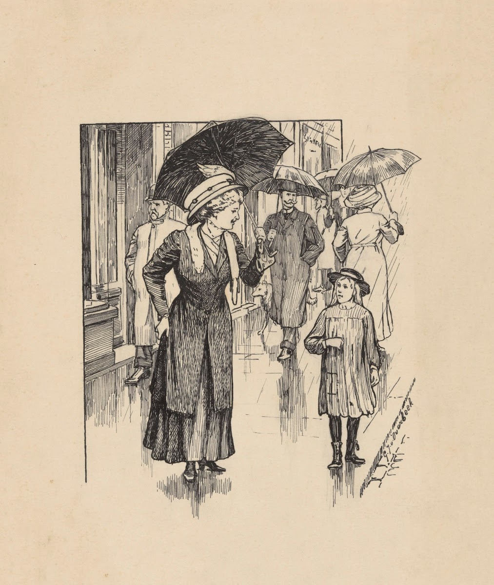 Vrouw en meisje op een regenachtige straat 1892   1947