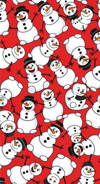 Vibrant Vertical Seamless Pattern of Cartoon Snowmen on a Red Background - Free mobile Wallpaper
