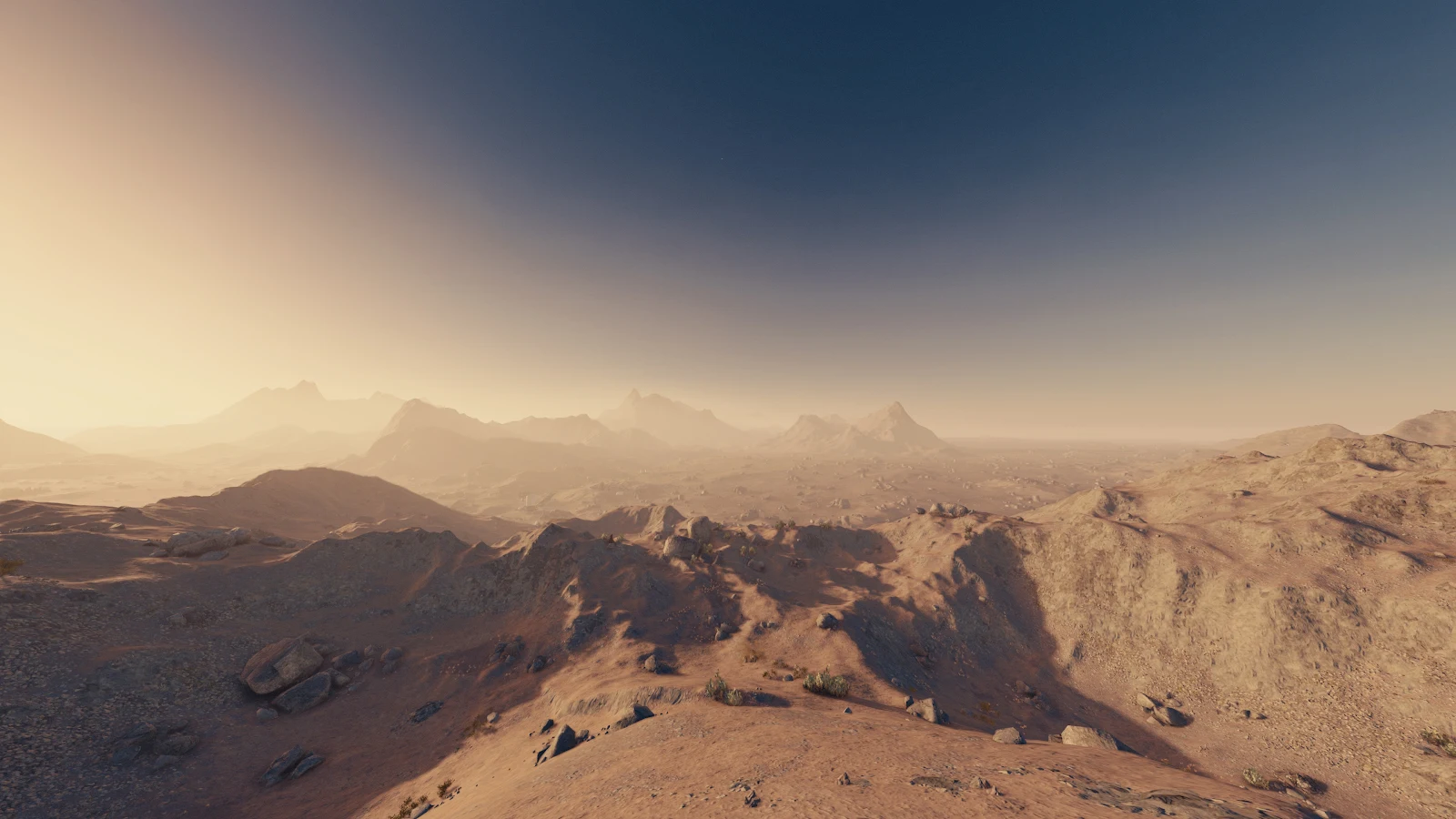Desert Landscape, Martian Terrain, Barren Mountains, Arid Environment 4K Desktop Wallpaper