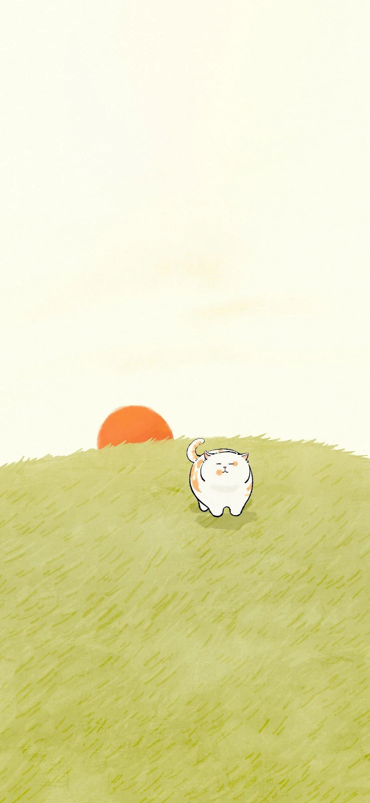 Chubby Cat On Grassy Hill - Minimalist Digital Art Full HD iPhone Wallpaper (1290x2796)