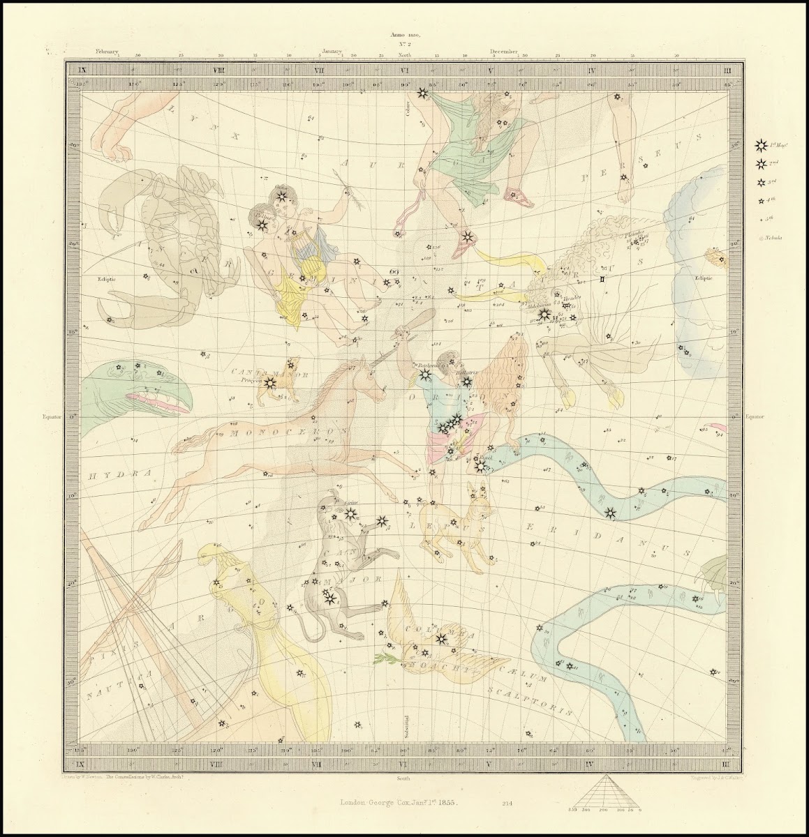 Taurus Cancer Orion Gemini Monoceros Argo Hydra Canis Major Lepus 1855