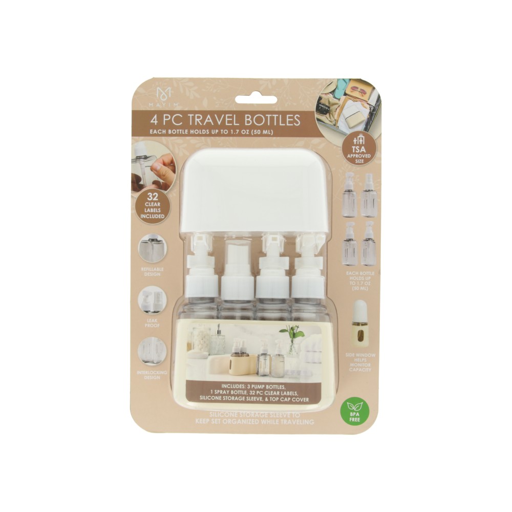 Set de botellas de viaje Mayim™ color vainilla, 4 piezas