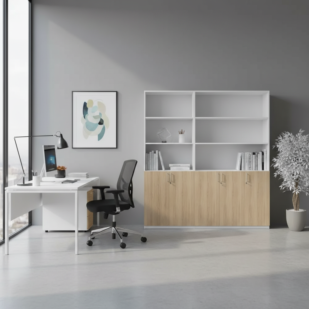 RADAR Color Full Height Five-Lower Door and Top Open Storage Cabinet