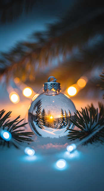 Winter Sunset Reflection Glass Christmas Ornament Bokeh - Free mobile Wallpaper