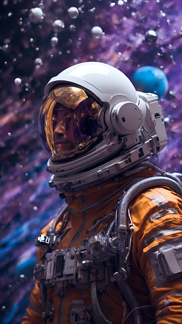 Astronaut Portrait Purple Nebula Space Exploration Art - Free mobile Wallpaper