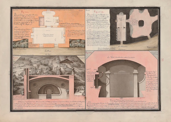 Plan et coupe de la petite maison de la fameuse sybille du désert des solitaires