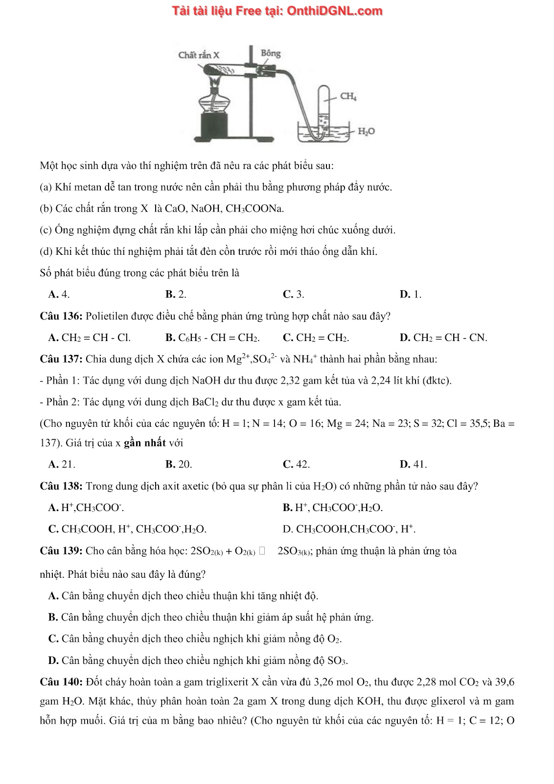 260 bài tập môn Hóa học - Ôn thi ĐGNL ĐHQG Hà Nội Phần 20