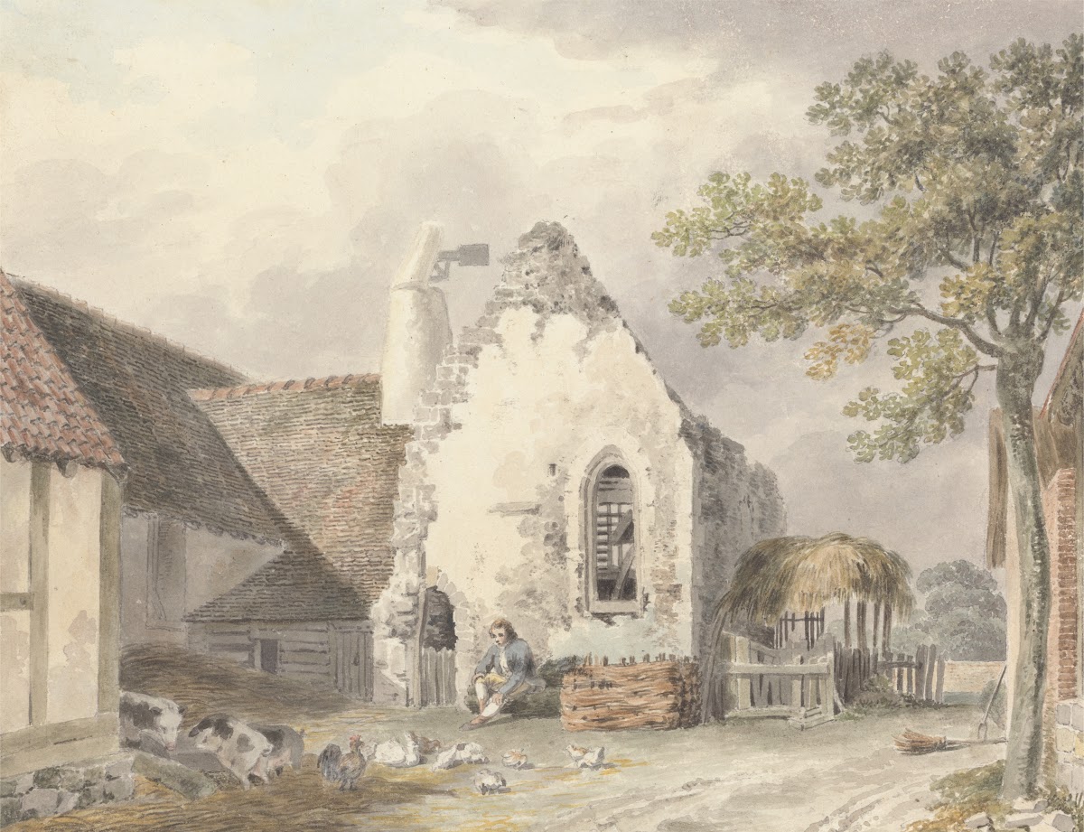A Youth in a Farmyard with Pigs and Poultry