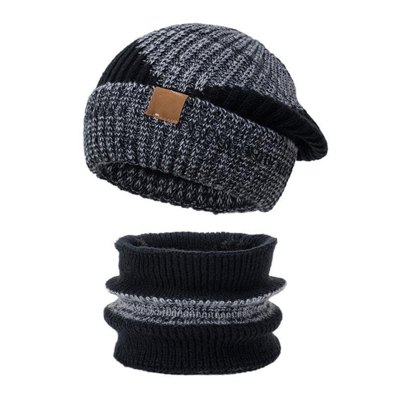 Damen Strickmütze und Schal Set, gefüttert, zweifarbig