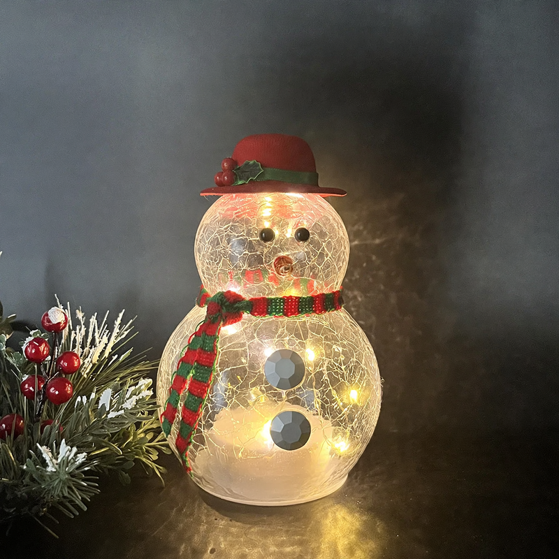 Decorative glass snowman figure with lighting