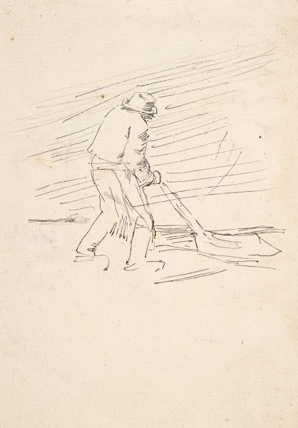 Study of a man pushing a plow ca 1870