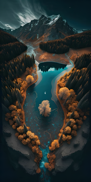 Epic Aerial View of Mountain Lake and Autumn Forest Valley - Free mobile Wallpaper