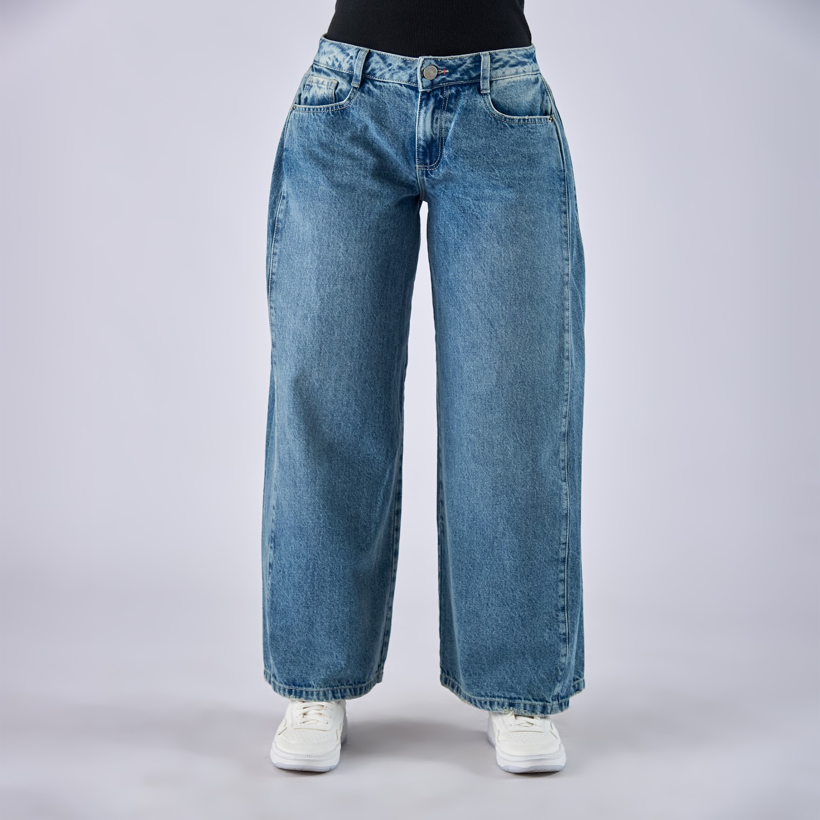 Jean dama wide leg tiro medio rígido - Vista 5