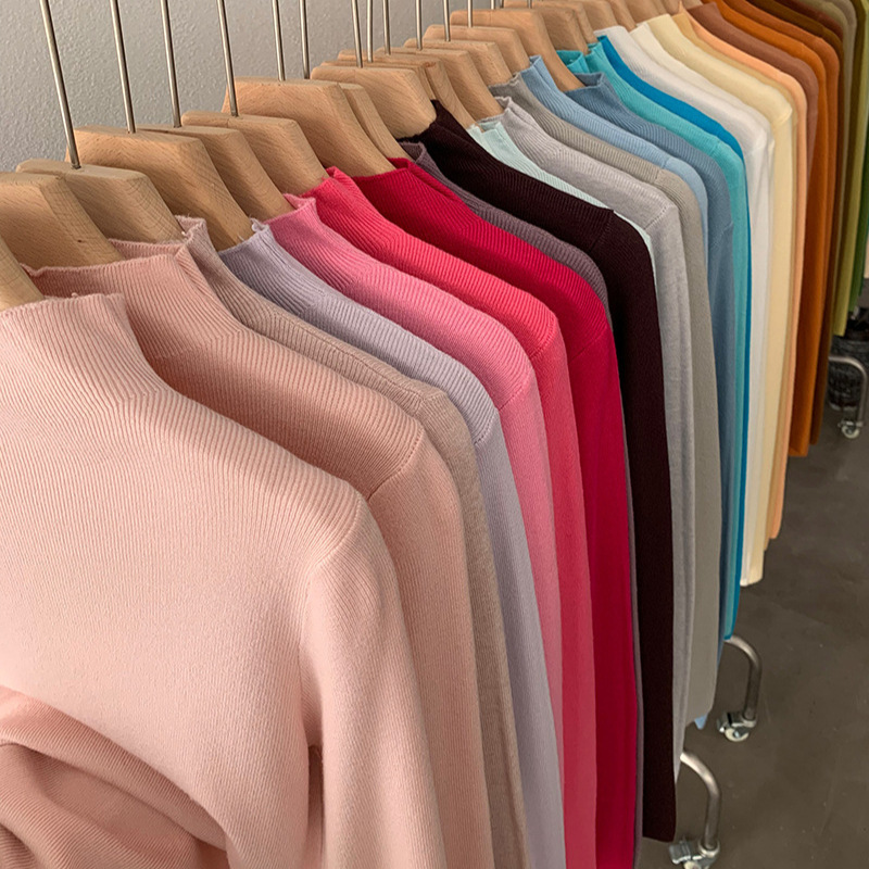 Slim Stand Collar Sweater, Solid Color, Long Sleeves