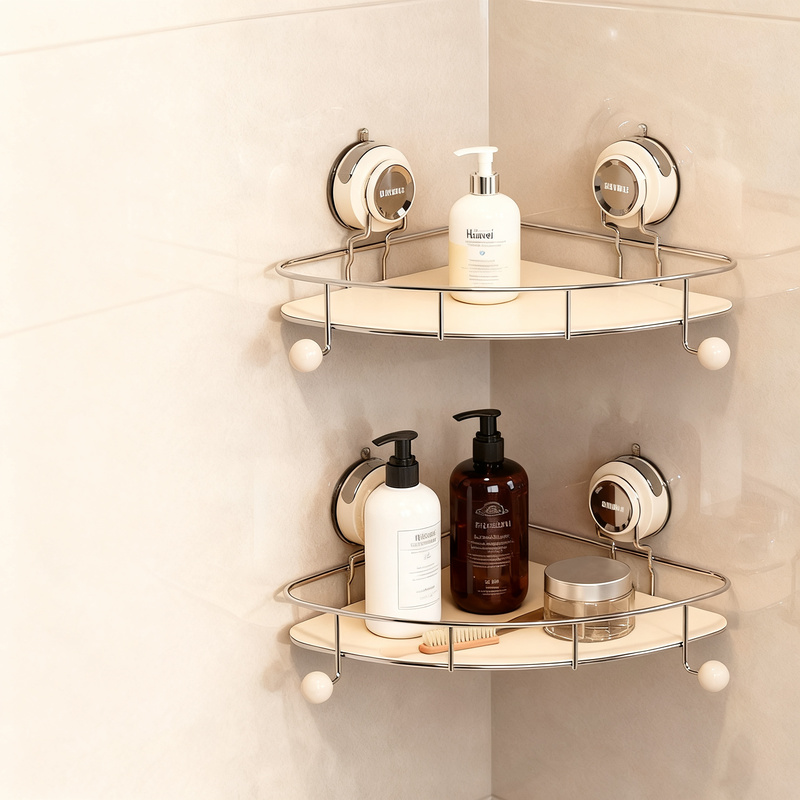 Stainless steel suction cup wall shelf for bathroom