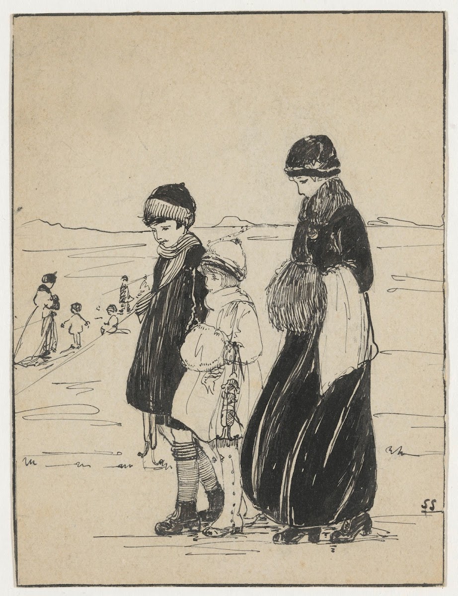 Vrouw en meisjes bij een schaatsbaan 1880 1930