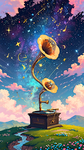 Cosmic Gramophone Playing Music into the Starry Galaxy