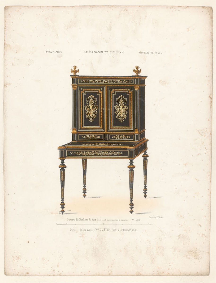 Bureau dit Bonheur du jour bronze et marqueterie de cuivre 1832   1904
