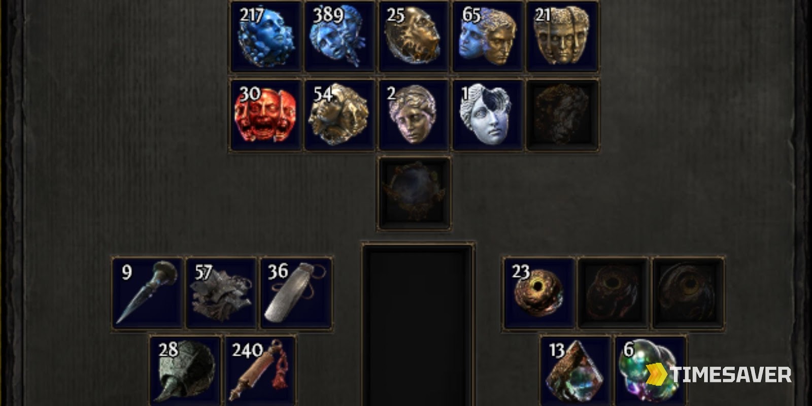 A Path of Exile 2 currency stash with Vaal Orbs and other orbs used to fund corruption gambles