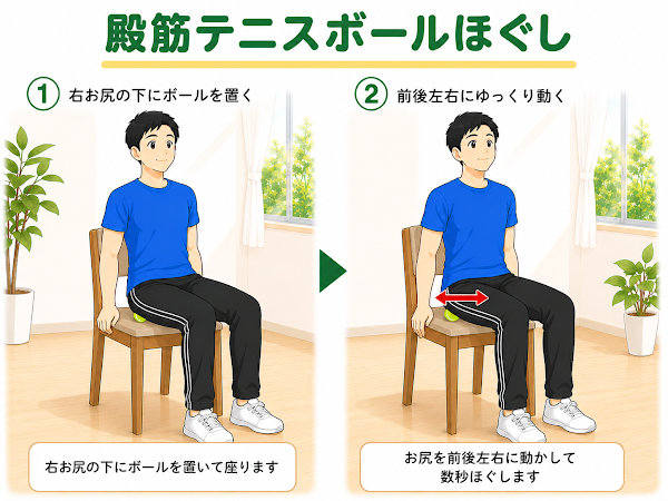殿筋テニスボールほぐし