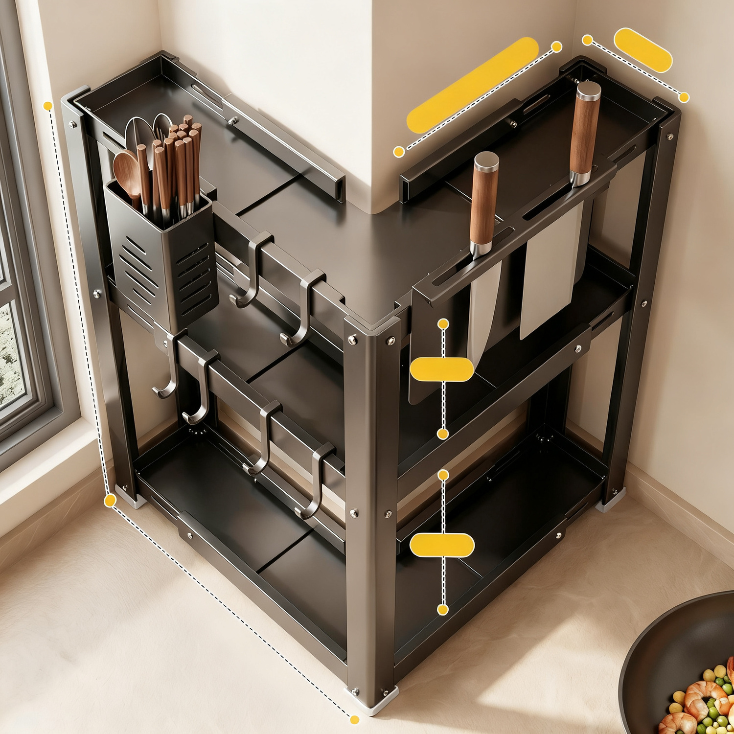 Wall shelf for kitchen, carbon steel, 2–3 levels
