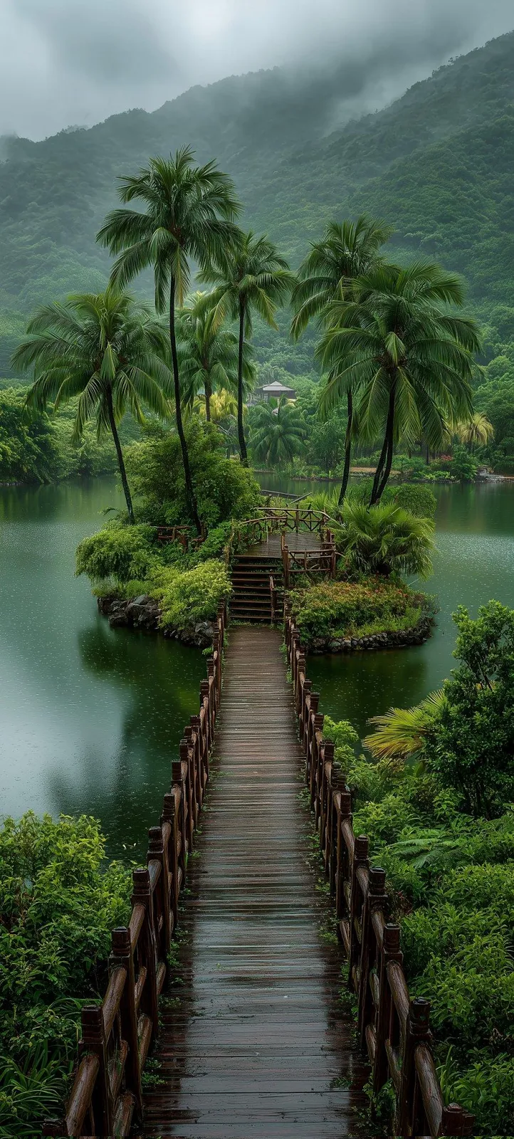 Wooden Bridge to Tropical Island - Nature Photography iPhone Wallpaper (924x2048)