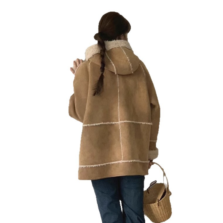 Damen-Lammfellimitat-Kapuzenjacke, lässig