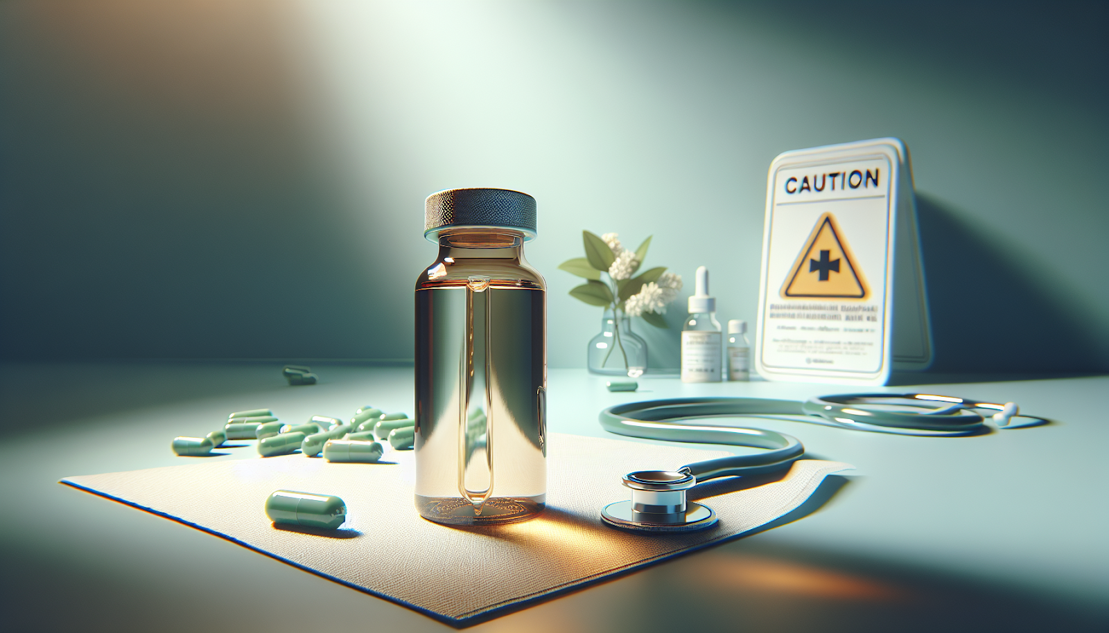 Tea tree oil toxicity warning showing essential oil bottle with safety symbols and medical emergency indicators