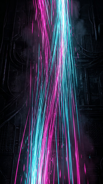 Abstract Vertical Energy Light Streaks on Dark Background with Pink and Blue - Free mobile Wallpaper