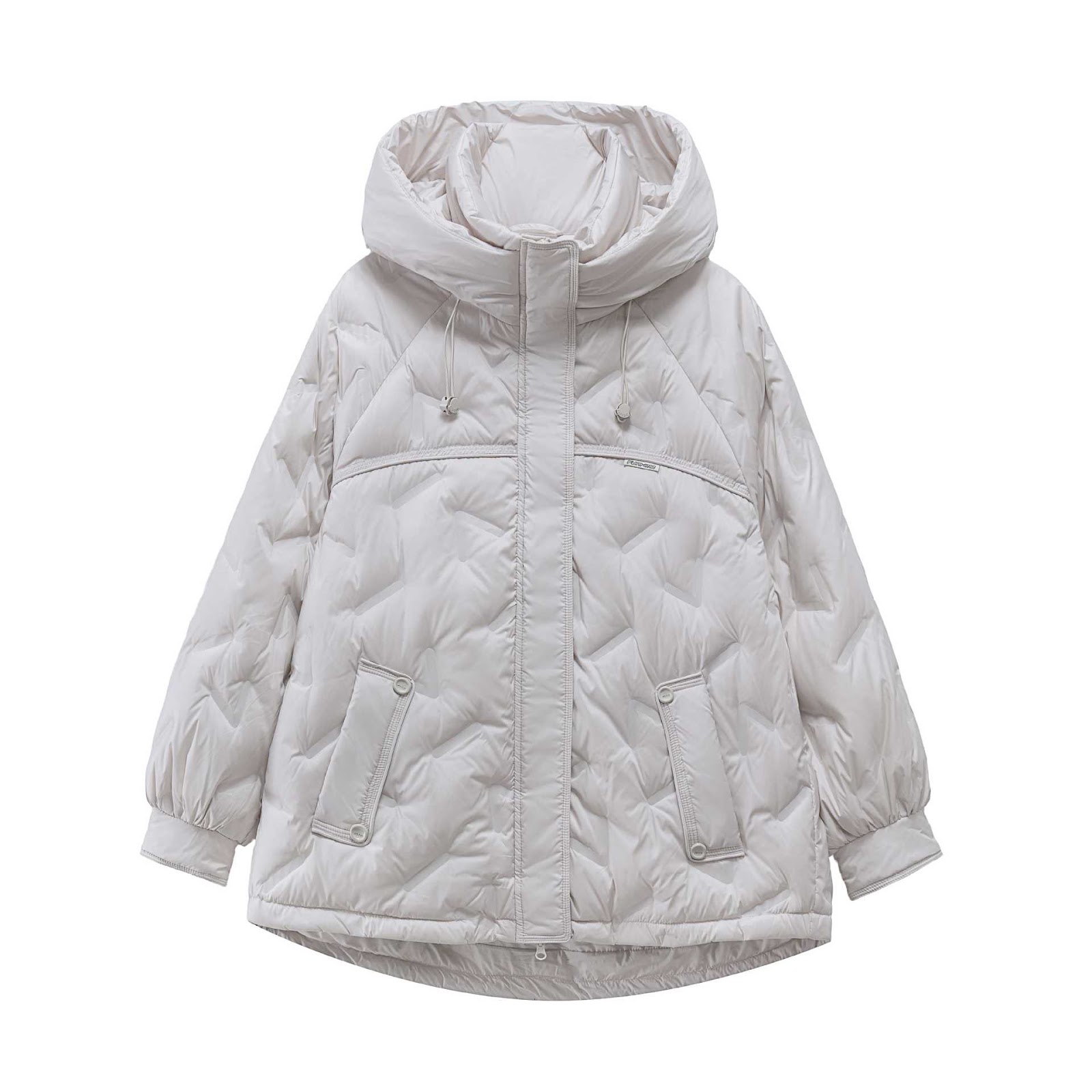 Down coat with hood, mid-length, for women