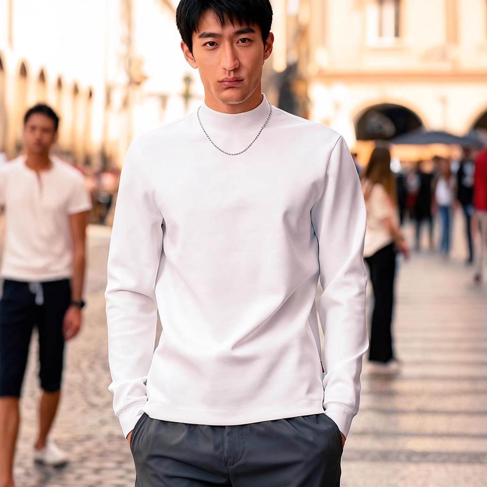 Men's long sleeve shirt with stand-up collar and thermal lining
